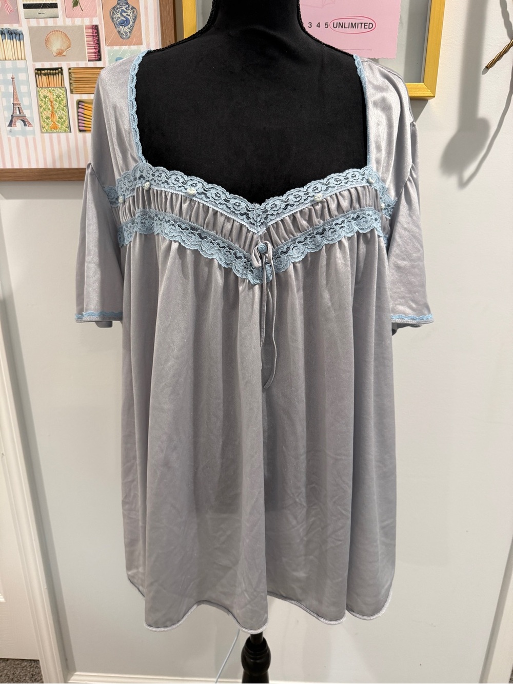 Vintage Y2K Light Blue Lace Nightgown/ Top Cottagecore Coquette 3XL